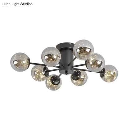 DecorBites™ DecorBites™ Contemporary Black Ceiling Light Fixture with Radial Smoke Grey Glass - Living Room Semi Flush Mount
