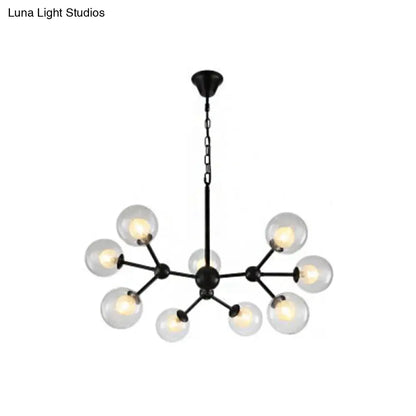 Contemporary Black Chandelier Light Fixture with Clear & Frosted Glass