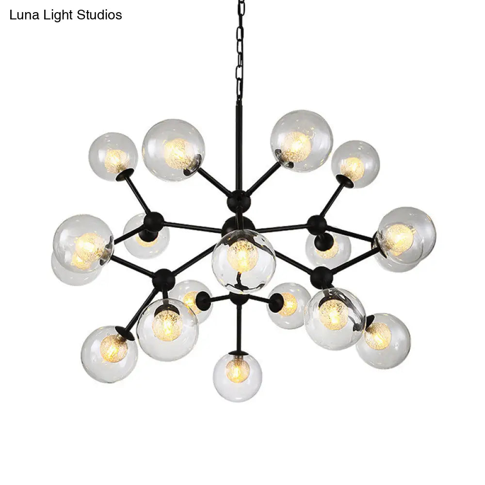 Contemporary Black Chandelier Light Fixture with Clear & Frosted Glass
