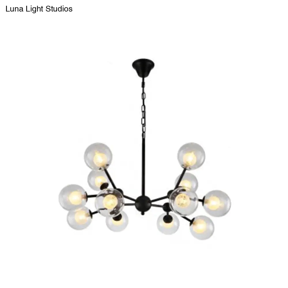 Contemporary Black Chandelier Light Fixture with Clear & Frosted Glass