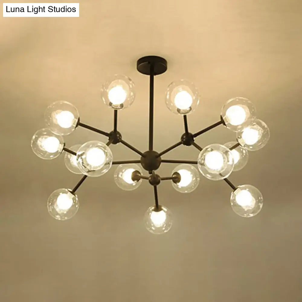 Contemporary Black Chandelier Light Fixture with Clear & Frosted Glass