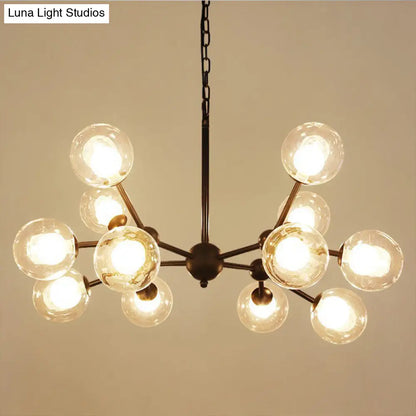 Contemporary Black Chandelier Light Fixture with Clear & Frosted Glass