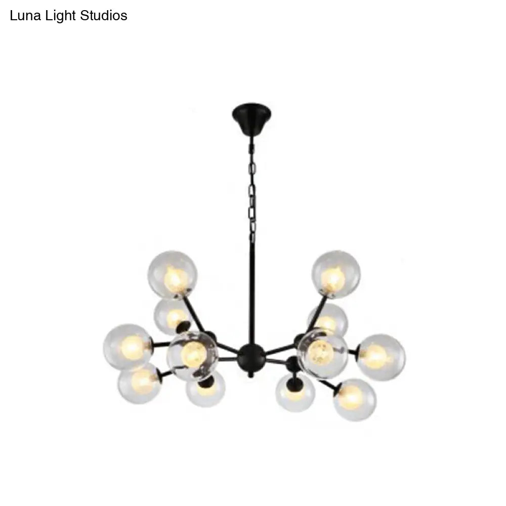 Contemporary Black Chandelier Light Fixture with Clear & Frosted Glass