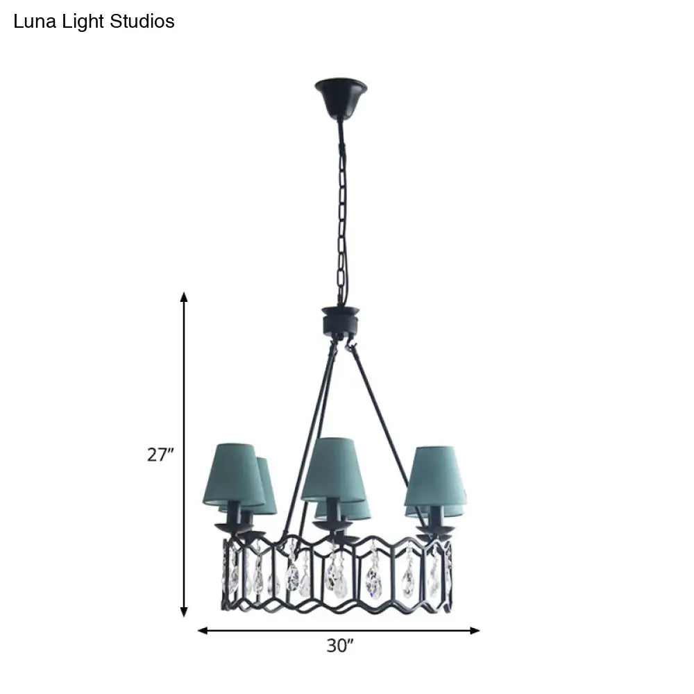 Lámpara colgante circular negra contemporánea con pantalla cónica y detalles de cristal – 6 luces, ideal para iluminación de mesa.