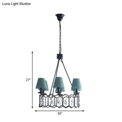 Lámpara colgante circular negra contemporánea con pantalla cónica y detalles de cristal – 6 luces, ideal para iluminación de mesa.