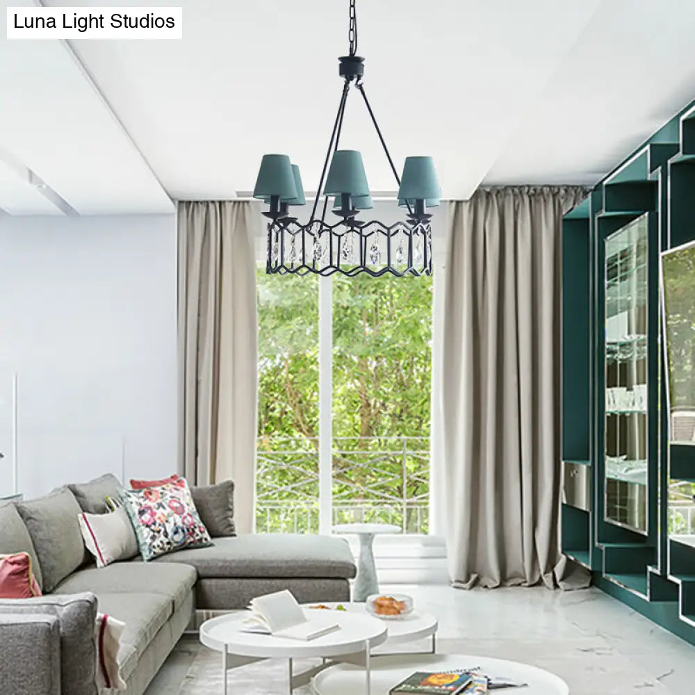 Lámpara colgante circular negra contemporánea con pantalla cónica y detalles de cristal – 6 luces, ideal para iluminación de mesa.