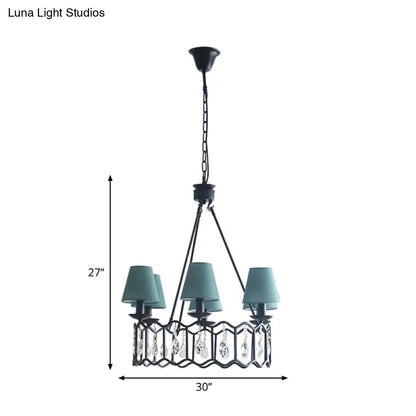 Lámpara colgante circular negra contemporánea con pantalla cónica y detalles de cristal – 6 luces, ideal para iluminación de mesa.