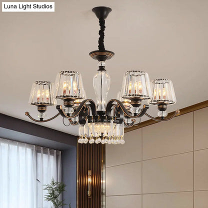 Contemporary Black Conic Crystal Chandelier with 3/6 Down Lighting Heads