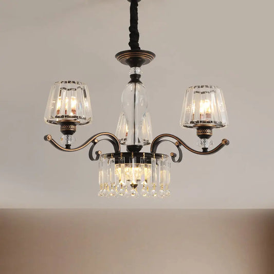 Contemporary Black Conic Crystal Chandelier with 3/6 Down Lighting Heads