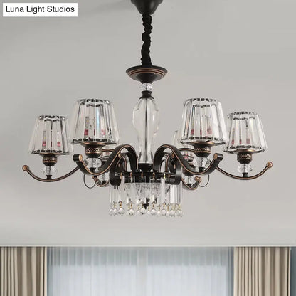 Contemporary Black Conic Crystal Chandelier with 3/6 Down Lighting Heads