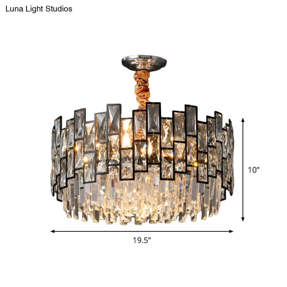 Lámpara de araña contemporánea de cristal negro - Lámpara colgante de 9 luces con prisma transparente y doble capa