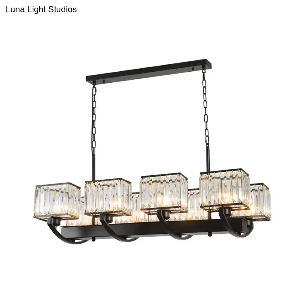 Black metal DecorBites™ chandelier with five rectangular crystal glass shades and adjustable chain for 220v-240v use