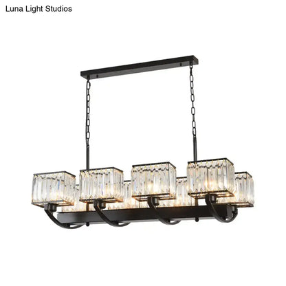 Black metal DecorBites™ chandelier with five rectangular crystal glass shades and adjustable chain for 220v-240v use