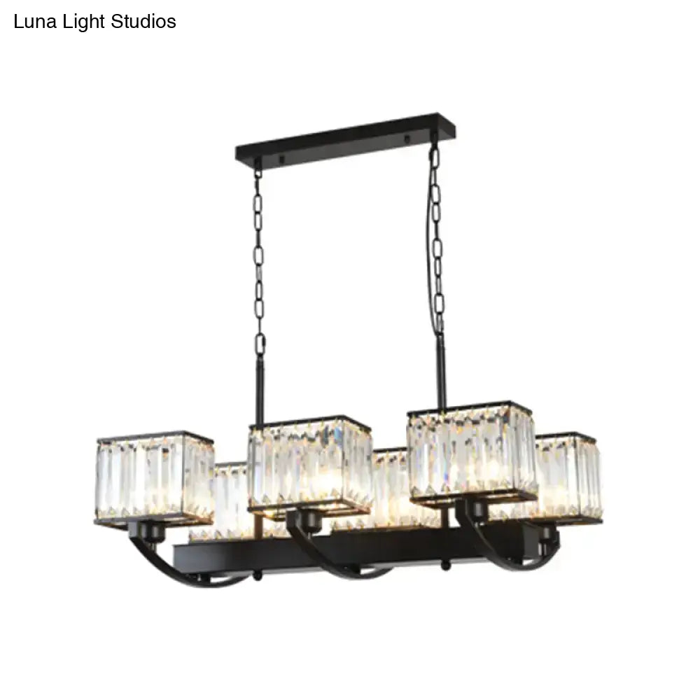 Black metal DecorBites™ contemporary crystal chandelier with five rectangular glass shades and adjustable chain 110v-120v