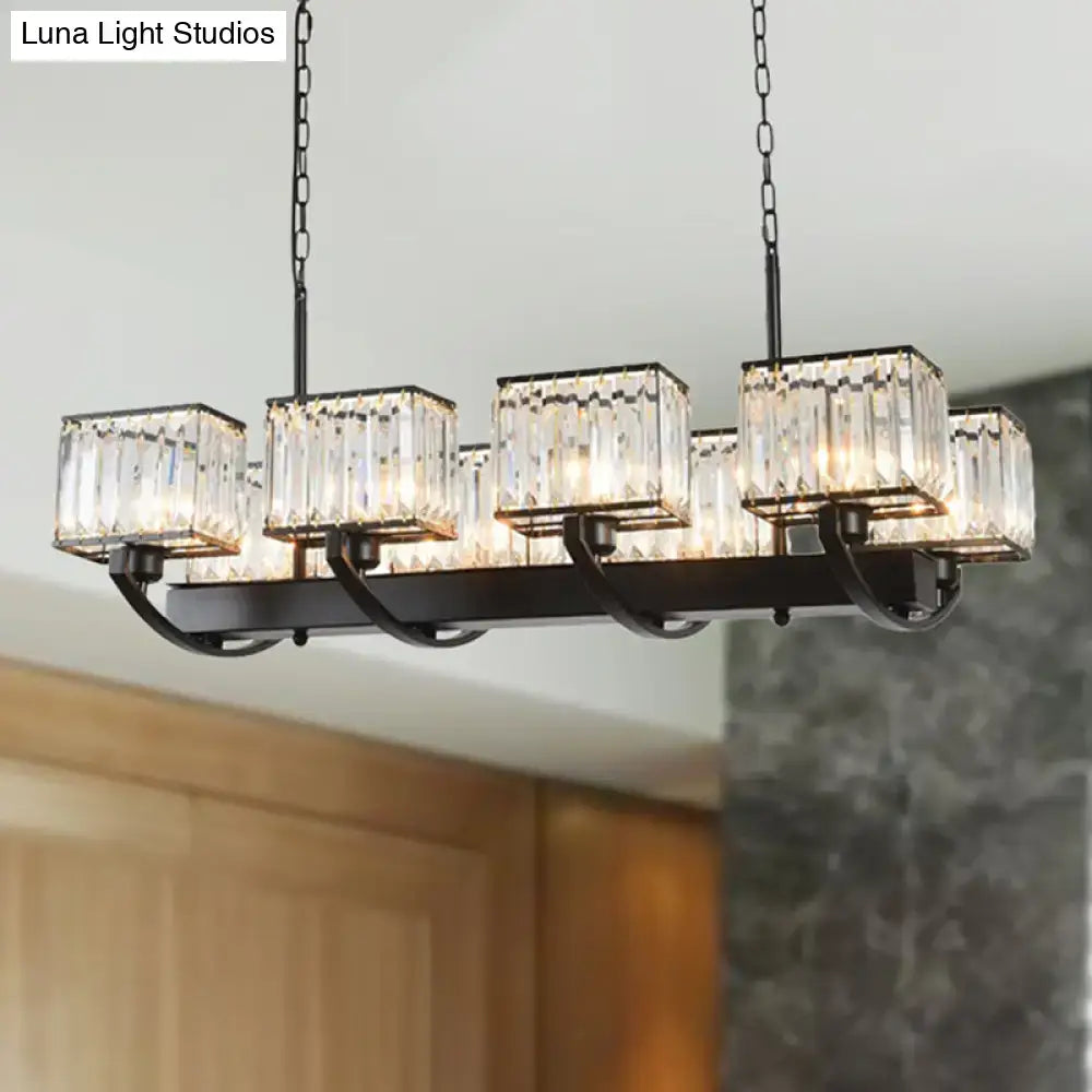 Black metal DecorBites™ contemporary crystal chandelier with five rectangular glass shades and adjustable chain 220v-240v