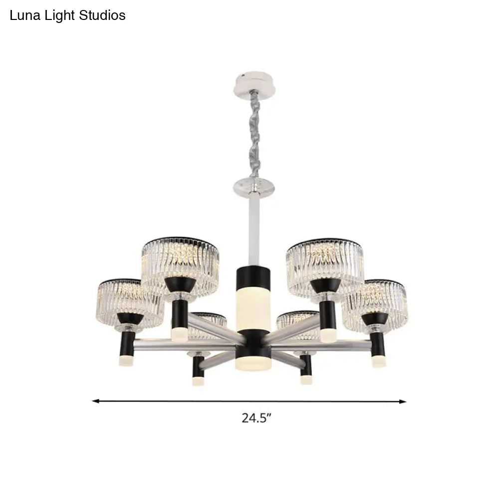 Lámpara de araña contemporánea de cristal negro con forma de tambor - 6/8/12 luces