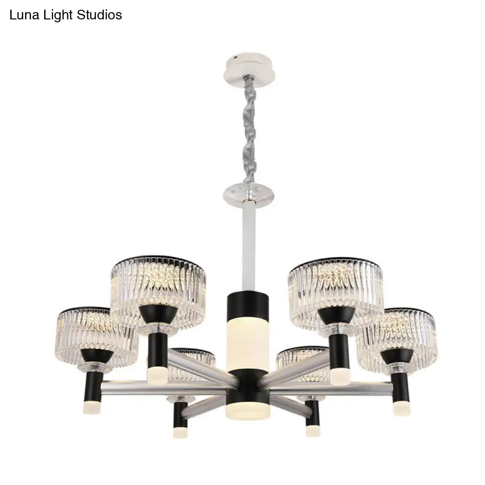 Lámpara de araña contemporánea de cristal negro con forma de tambor - 6/8/12 luces