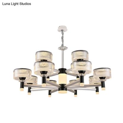 Lámpara de araña contemporánea de cristal negro con forma de tambor - 6/8/12 luces