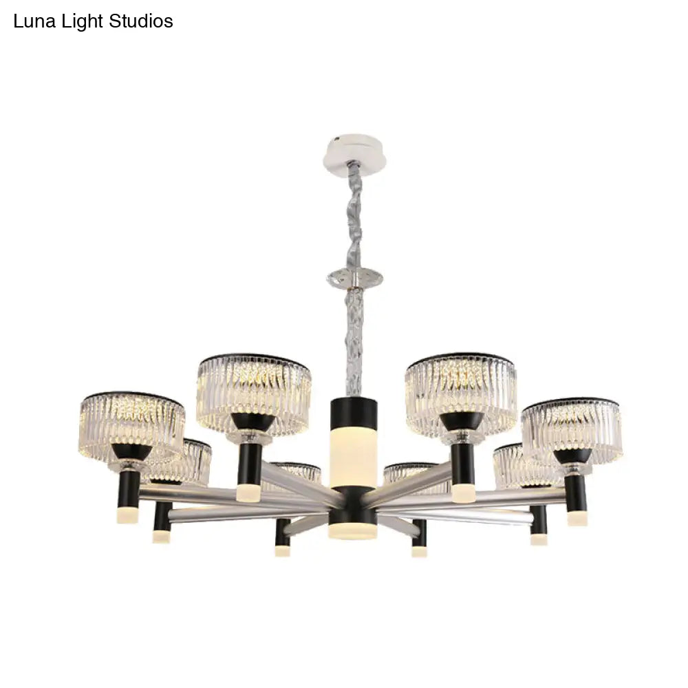 Lámpara de araña contemporánea de cristal negro con forma de tambor - 6/8/12 luces