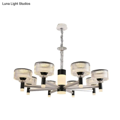 Lámpara de araña contemporánea de cristal negro con forma de tambor - 6/8/12 luces