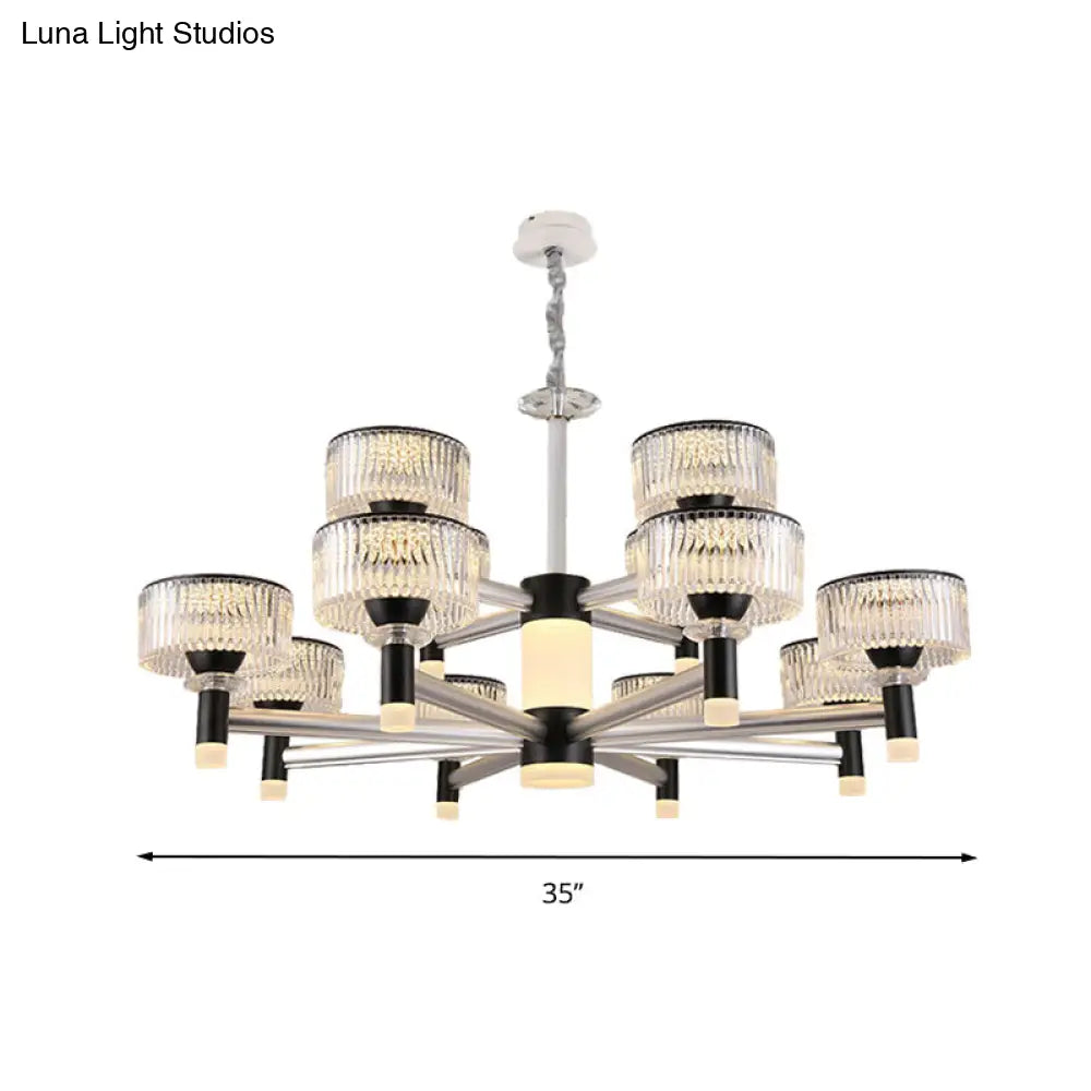 Lámpara de araña contemporánea de cristal negro con forma de tambor - 6/8/12 luces