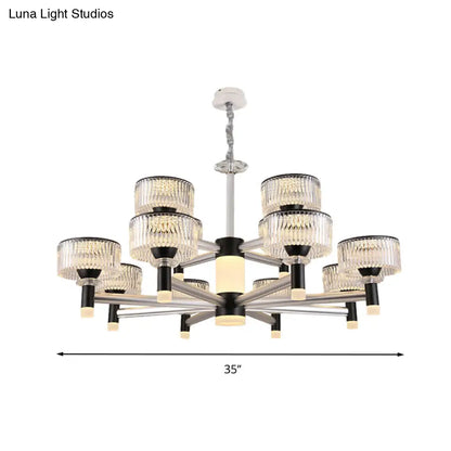 Lámpara de araña contemporánea de cristal negro con forma de tambor - 6/8/12 luces