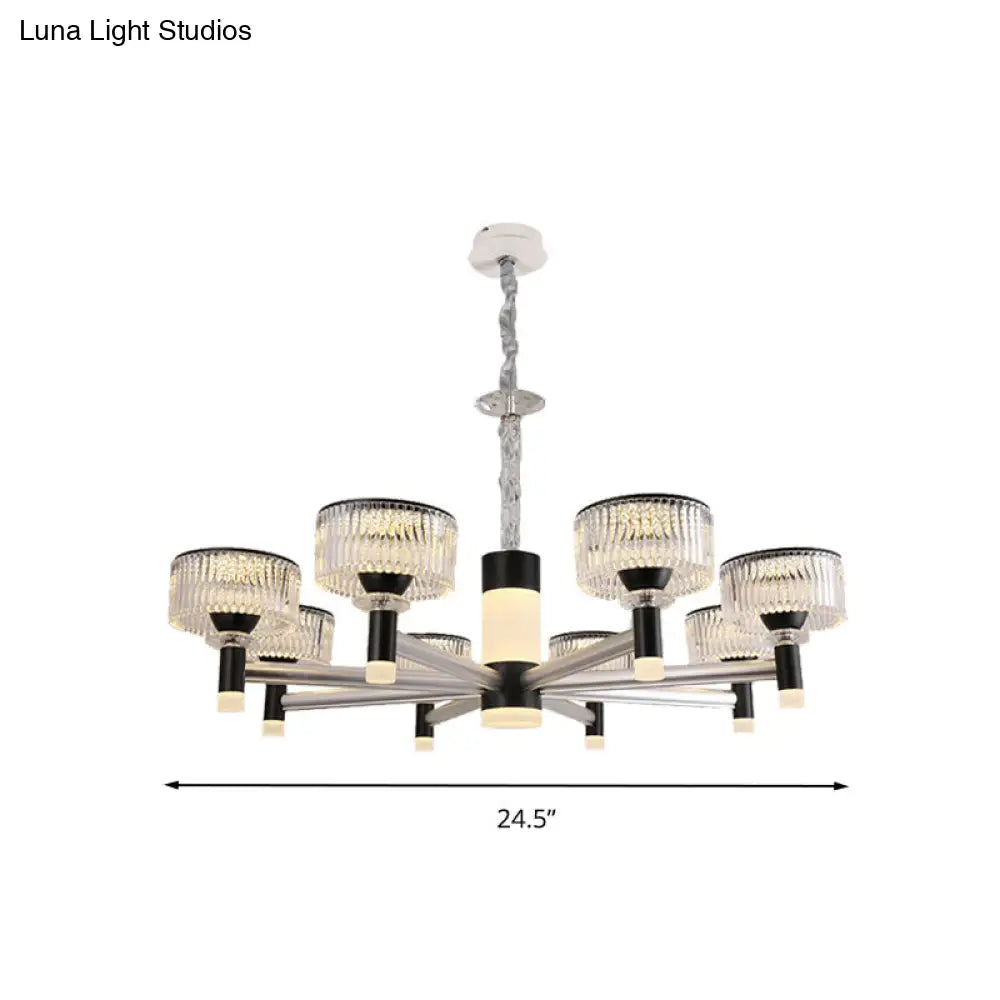 Lámpara de araña contemporánea de cristal negro con forma de tambor - 6/8/12 luces