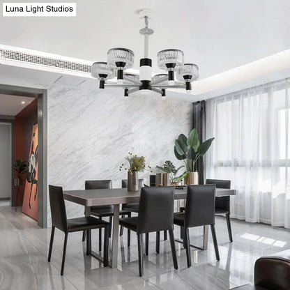 Lámpara de araña contemporánea de cristal negro con forma de tambor - 6/8/12 luces