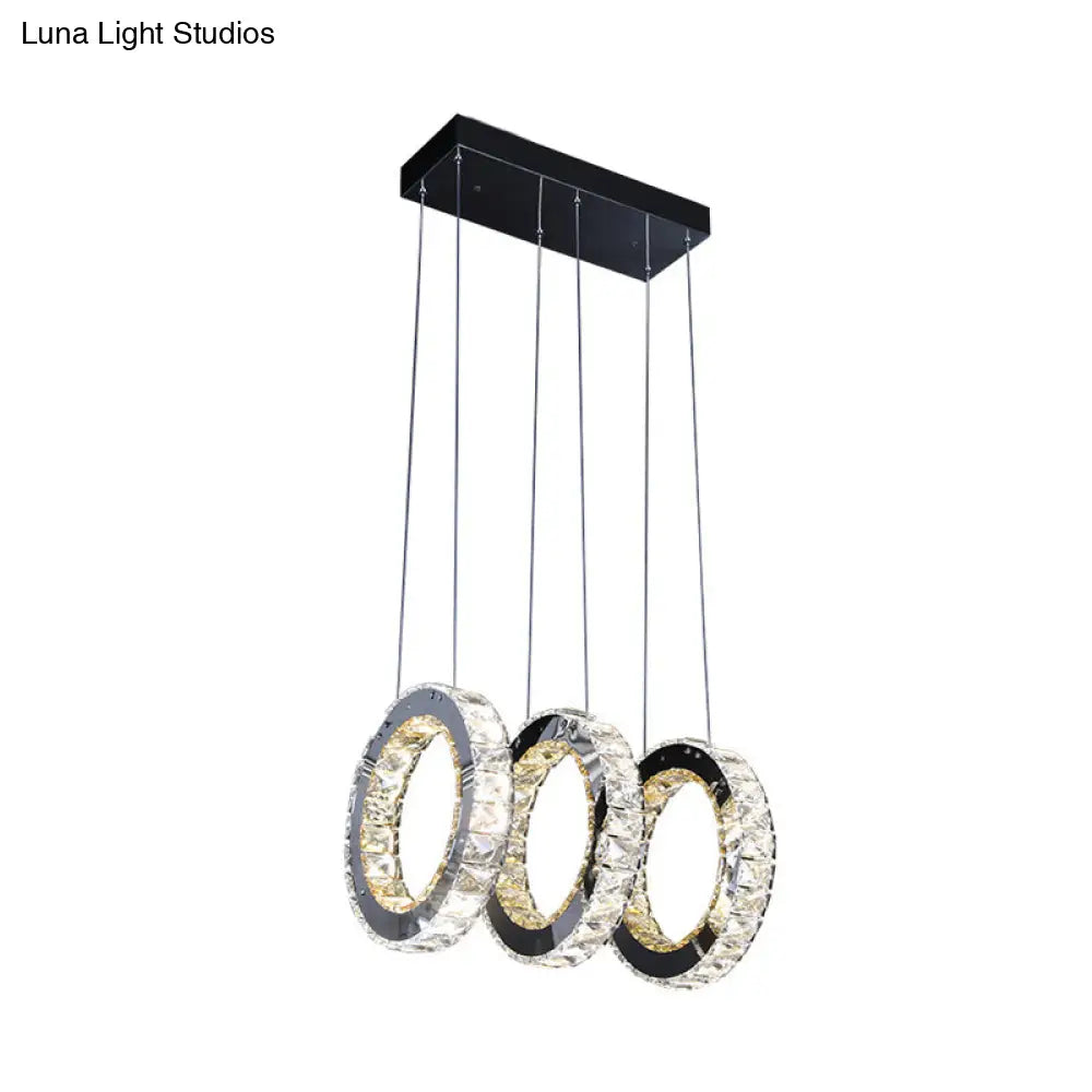 Contemporary Black Crystal LED Pendant: Round Living Room Cluster with Down Lighting