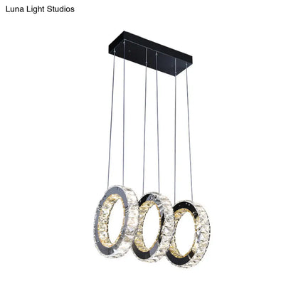 Contemporary Black Crystal LED Pendant: Round Living Room Cluster with Down Lighting