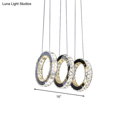 Contemporary Black Crystal LED Pendant: Round Living Room Cluster with Down Lighting