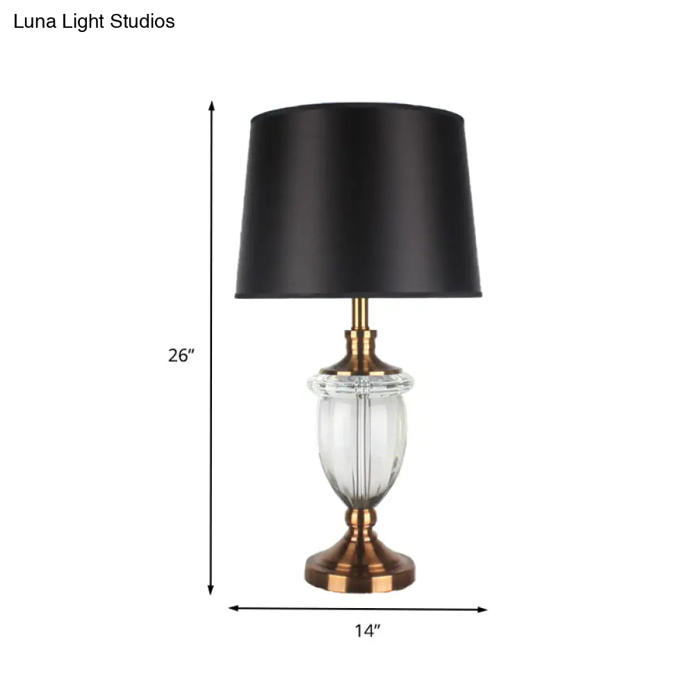 Contemporary Black Crystal Nightstand Lamp with Jar Shape and Task Lighting