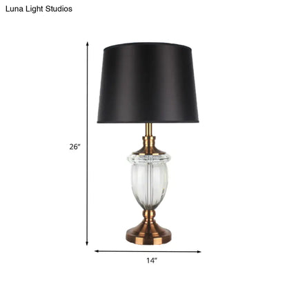 Contemporary Black Crystal Nightstand Lamp with Jar Shape and Task Lighting