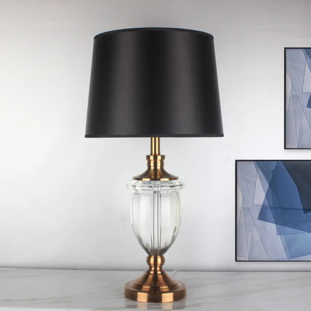 Contemporary Black Crystal Nightstand Lamp with Jar Shape and Task Lighting