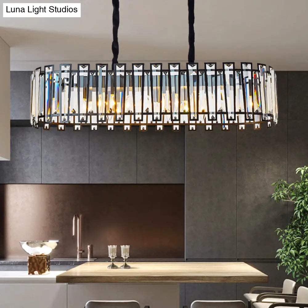 Lámpara colgante DecorBites™ de estilo contemporáneo con prisma de cristal negro y 6 cabezales para iluminación de comedor
