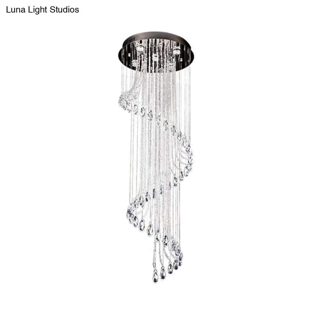 Contemporary Black Crystal Spiral Pendant Ceiling Light - 5-Light LED, Perfect for Living Room