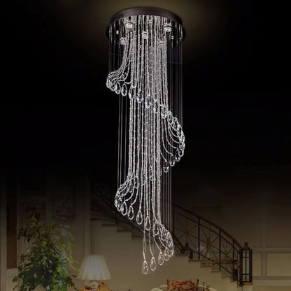 Contemporary Black Crystal Spiral Pendant Ceiling Light - 5-Light LED, Perfect for Living Room