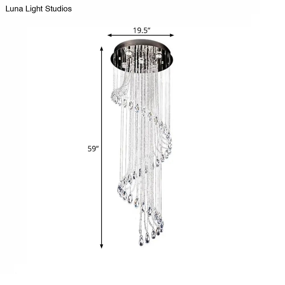 Contemporary Black Crystal Spiral Pendant Ceiling Light - 5-Light LED, Perfect for Living Room