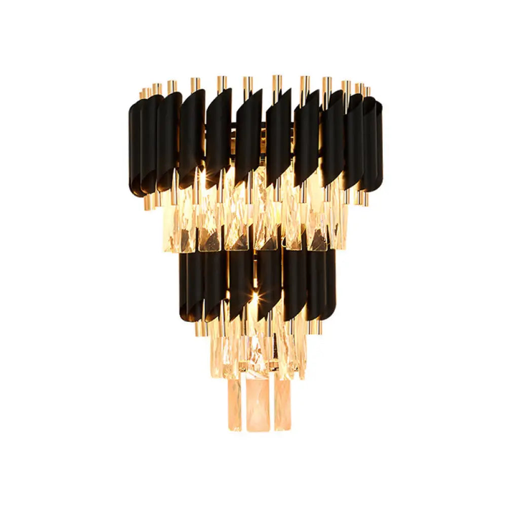 DecorBites™ DecorBites™ Contemporary Black Crystal Wall Sconce with Tiered Tapered Design - 3 Bulb Flush Mount Light Fixture