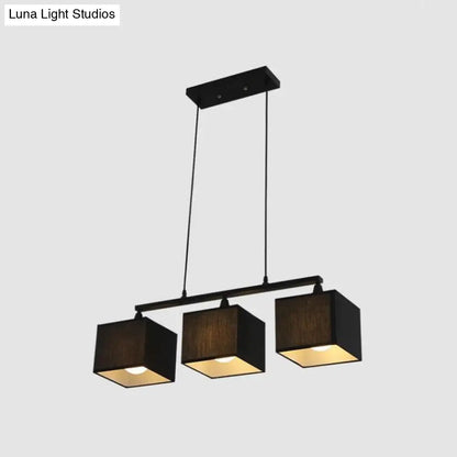Lámpara de araña cúbica negra contemporánea DecorBites™ para isla - Kit de luz colgante de tela de 3 cabezales