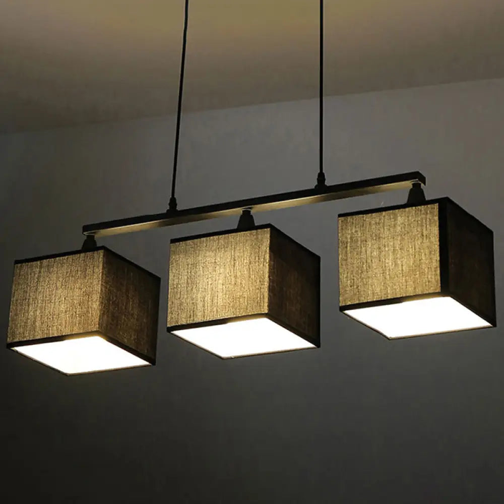 Lámpara de araña cúbica negra contemporánea DecorBites™ para isla - Kit de luz colgante de tela de 3 cabezales
