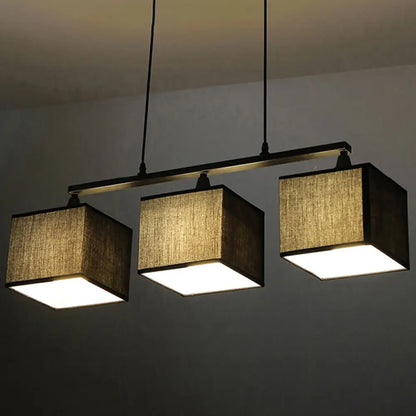 Lámpara de araña cúbica negra contemporánea DecorBites™ para isla - Kit de luz colgante de tela de 3 cabezales