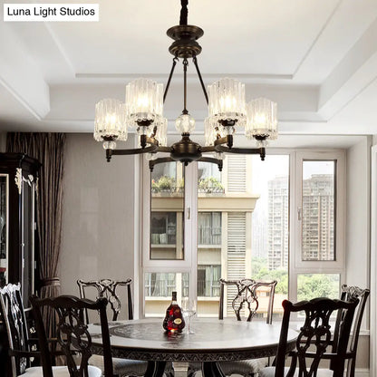 Lámpara colgante cilíndrica negra contemporánea con varillas de cristal - Kit de lámpara colgante de 6/8/10 cabezales, 28"/34.5"/42.5" de ancho