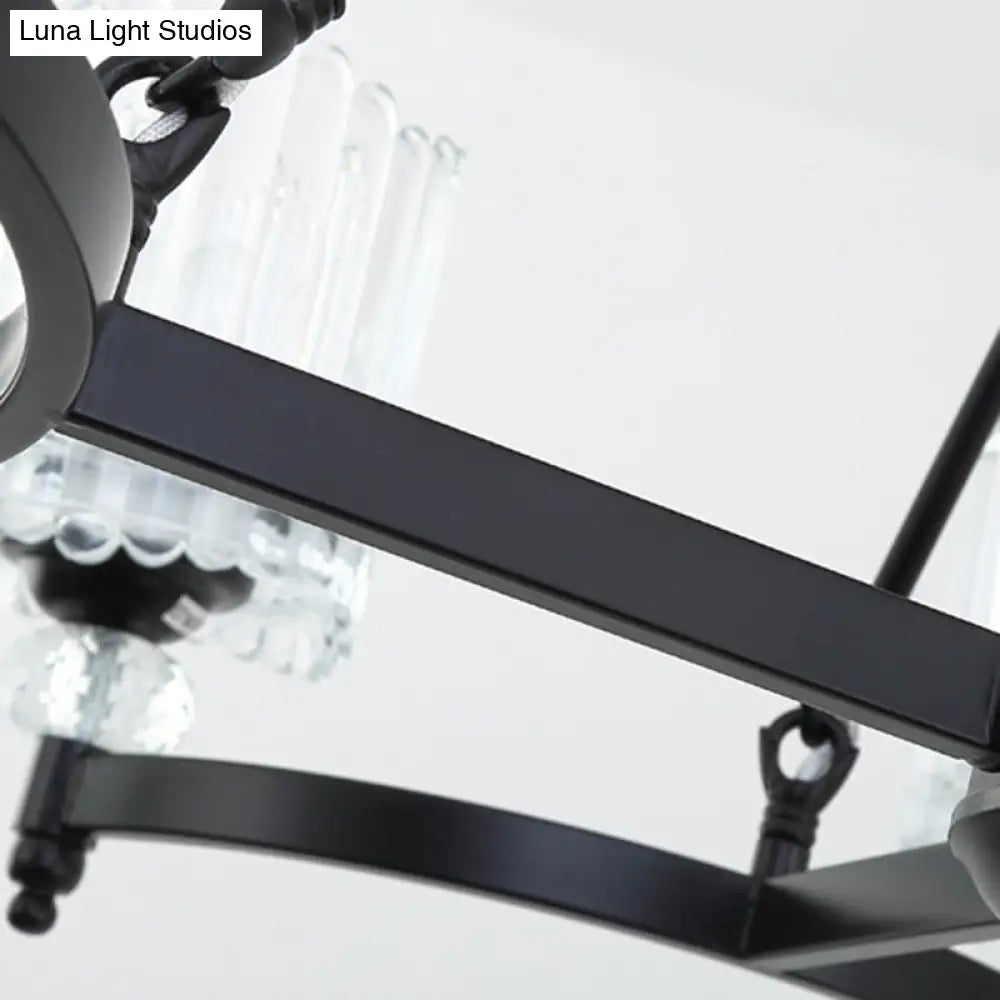 Lámpara colgante cilíndrica negra contemporánea con varillas de cristal - Kit de lámpara colgante de 6/8/10 cabezales, 28"/34.5"/42.5" de ancho