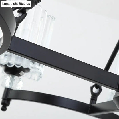 Lámpara colgante cilíndrica negra contemporánea con varillas de cristal - Kit de lámpara colgante de 6/8/10 cabezales, 28"/34.5"/42.5" de ancho