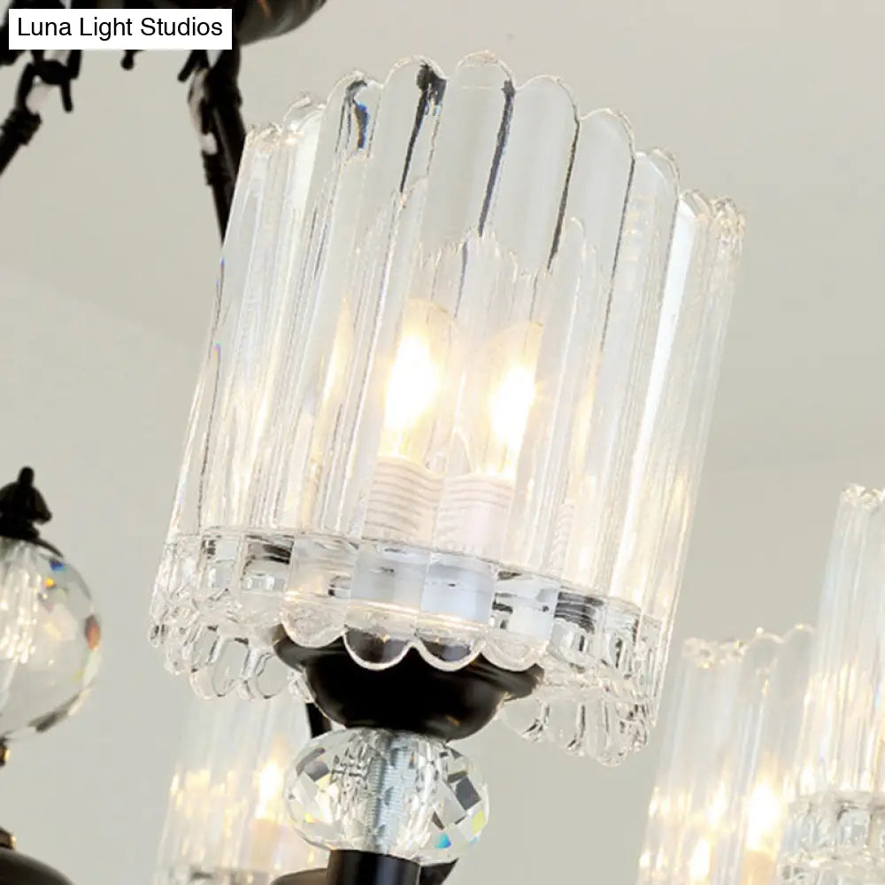 Lámpara colgante cilíndrica negra contemporánea con varillas de cristal - Kit de lámpara colgante de 6/8/10 cabezales, 28"/34.5"/42.5" de ancho
