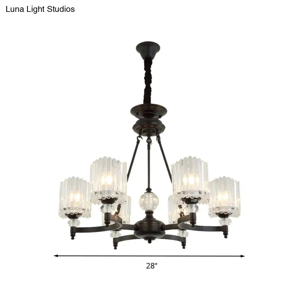 Lámpara colgante cilíndrica negra contemporánea con varillas de cristal - Kit de lámpara colgante de 6/8/10 cabezales, 28"/34.5"/42.5" de ancho