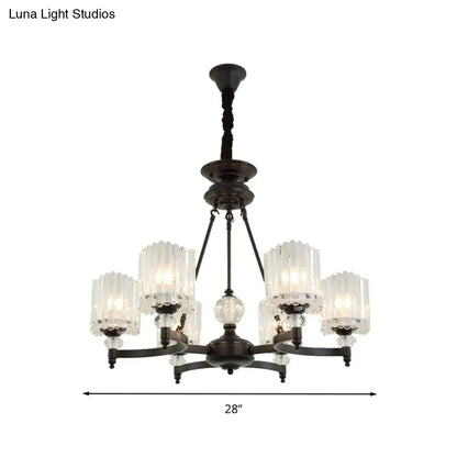 Lámpara colgante cilíndrica negra contemporánea con varillas de cristal - Kit de lámpara colgante de 6/8/10 cabezales, 28"/34.5"/42.5" de ancho