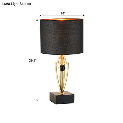 Contemporary Black Drum Night Table Lamp with Fabric Shade - 1 Light Nightstand Light