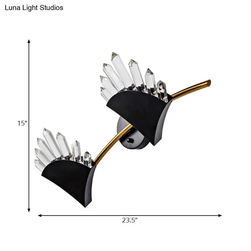 Aplique de pared DecorBites™ contemporáneo negro con forma de ventilador - Aplique de metal con prisma de cristal transparente - 1/2 luz